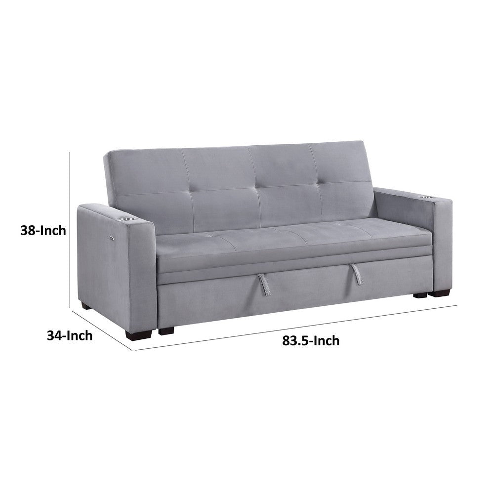 Convertible Sofa | Gray Tufted Velvet Back | USB Charging Ports | 84’’ BM336246