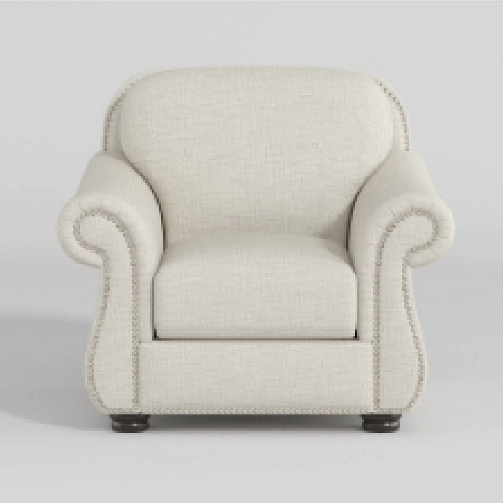 Boro 42" Sofa Armchair | Soft Beige | Armrests w Nailhead Trims