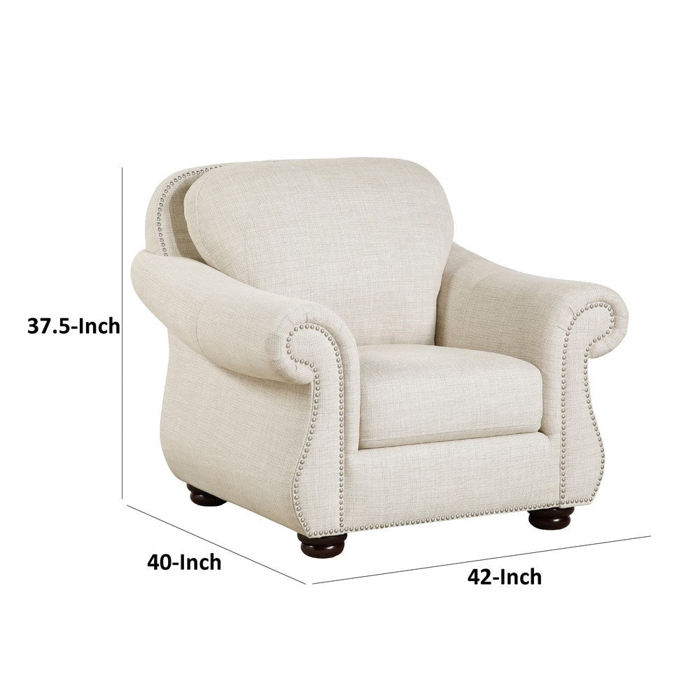 Boro 42" Sofa Armchair | Soft Beige | Armrests w Nailhead Trims