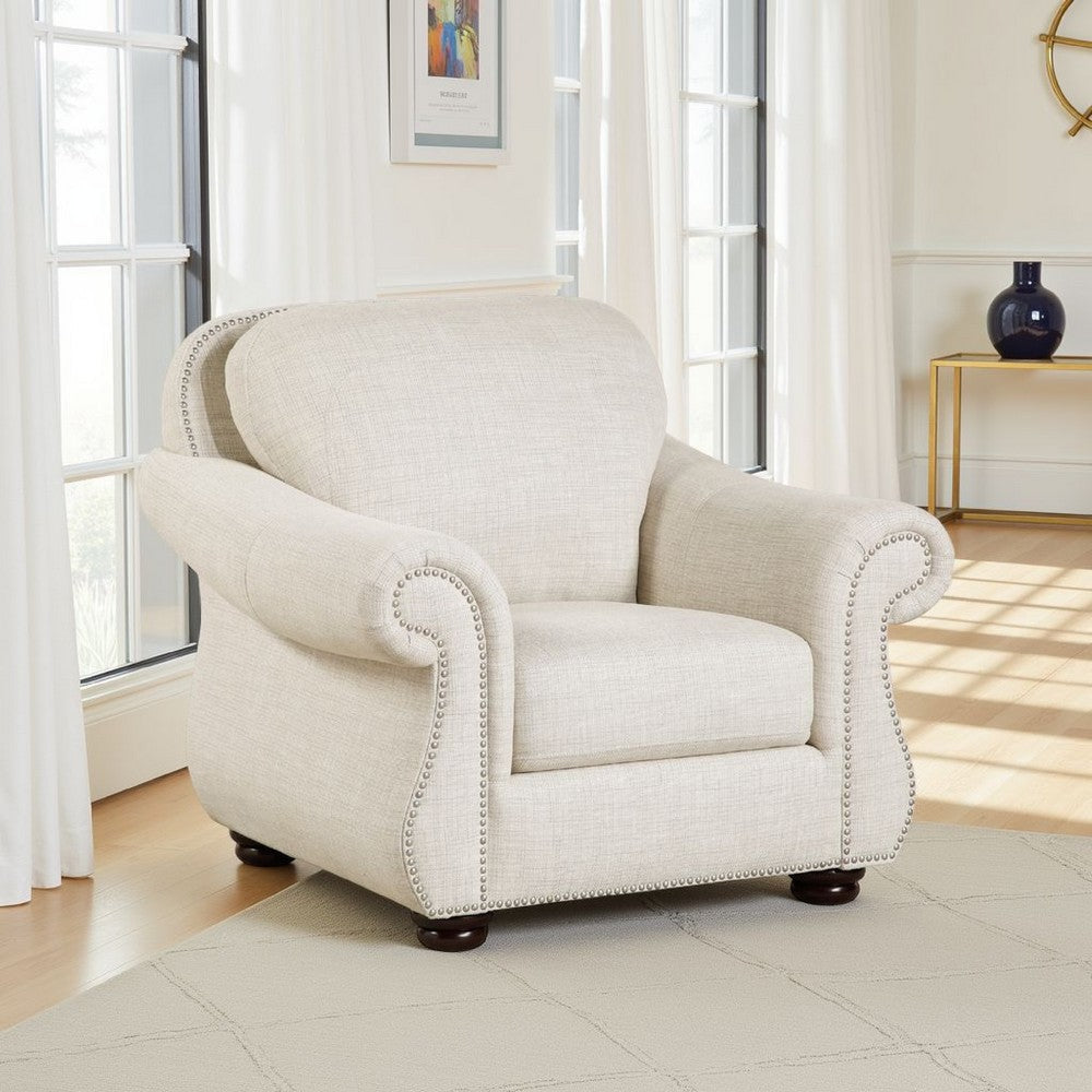 Boro 42" Sofa Armchair | Soft Beige | Armrests w Nailhead Trims