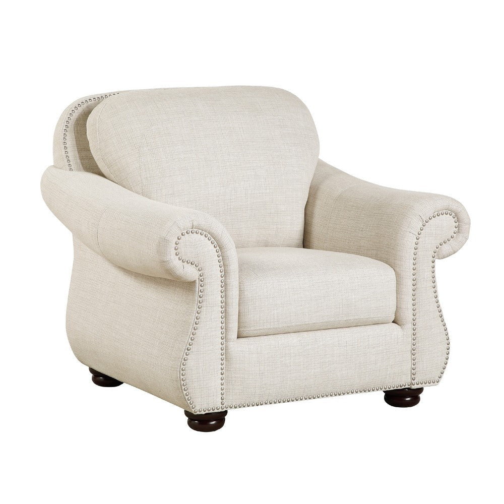Boro 42" Sofa Armchair | Soft Beige | Armrests w Nailhead Trims
