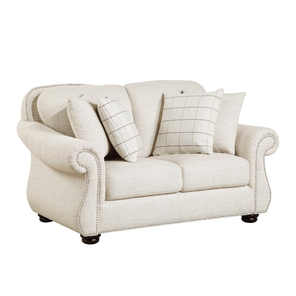 Boro Loveseat with 4 Accent Pillows | 64" | Beige Fabric