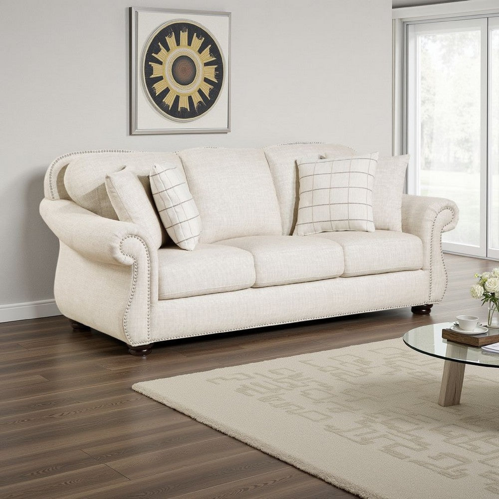 Boro Sofa with 4 Accent Pillows 85" | Plush Beige Fabric