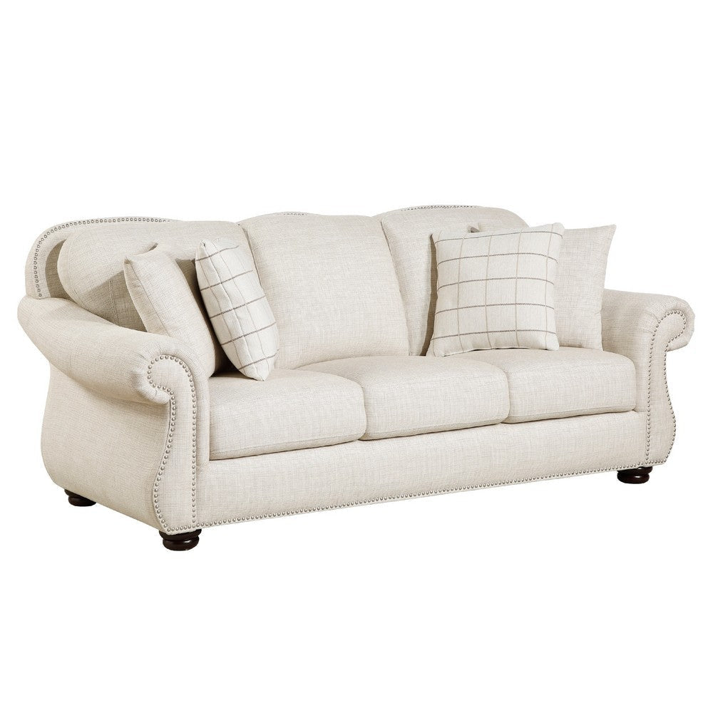 Boro Sofa with 4 Accent Pillows 85" | Plush Beige Fabric