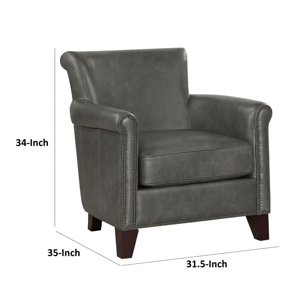 Tria Sofa Accent Chair | Gray Faux Leather | Nailhead Trims | 32’’ BM336251