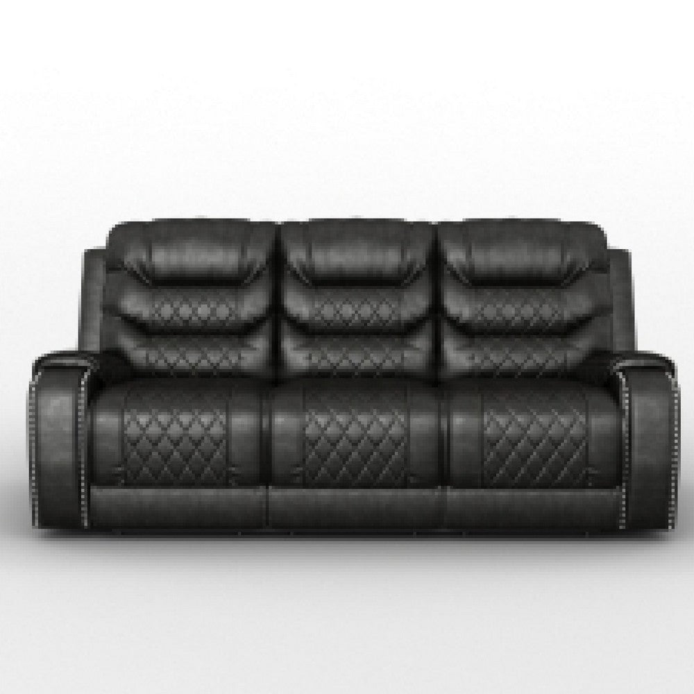 Paul Power Recliner Sofa | 87" | Gray Faux Leather | Drop Down Table