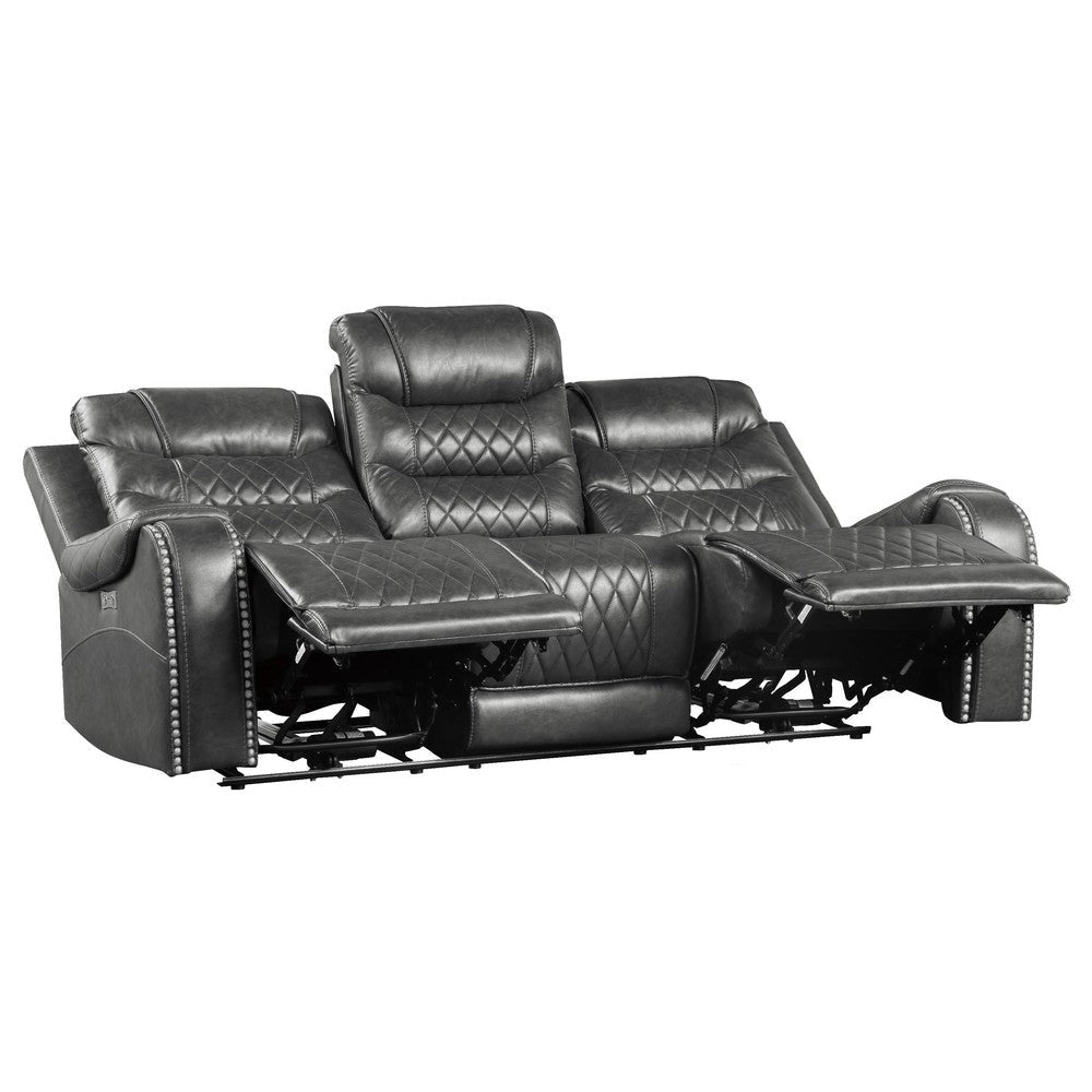 Paul Power Recliner Sofa | 87" | Gray Faux Leather | Drop Down Table
