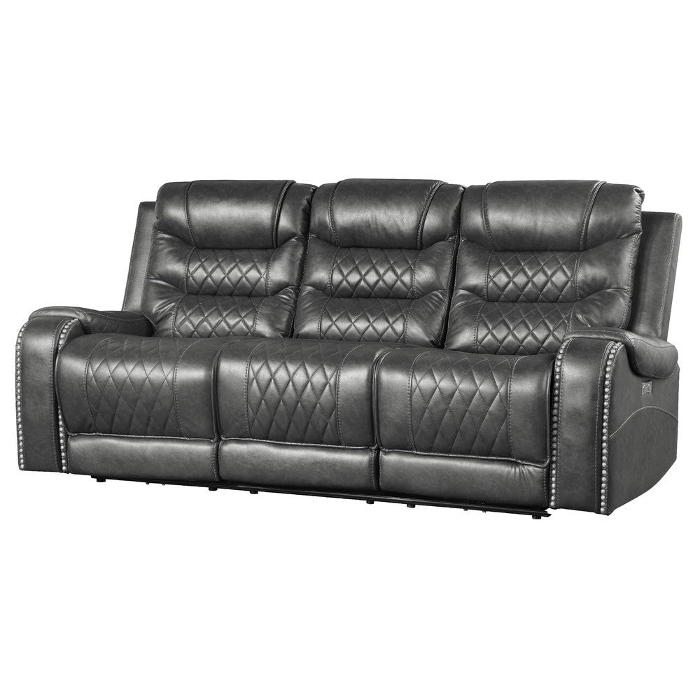 Paul Power Recliner Sofa | 87" | Gray Faux Leather | Drop Down Table