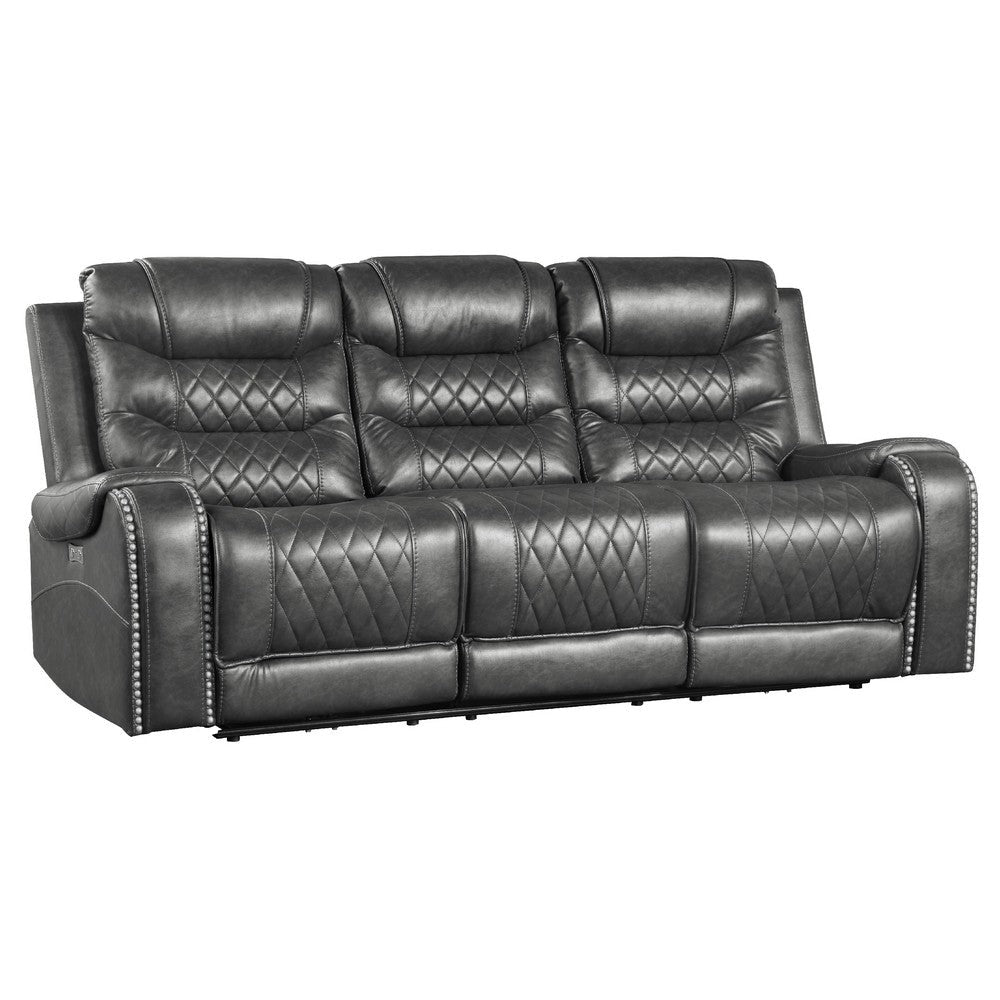 Paul Power Recliner Sofa | 87" | Gray Faux Leather | Drop Down Table