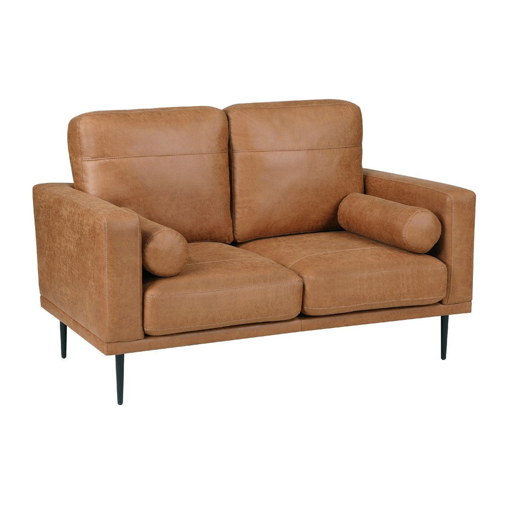 Coxi Loveseat with 2 Bolster Pillows | Soft Brown Microfiber | 58"