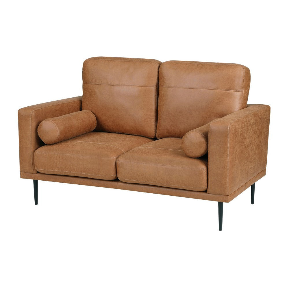 Coxi Loveseat with 2 Bolster Pillows | Soft Brown Microfiber | 58’’ BM336257