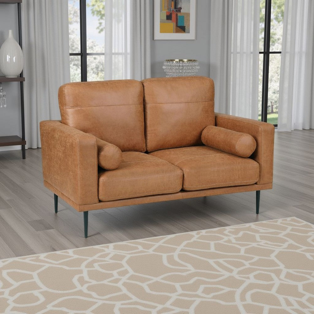 Coxi Loveseat with 2 Bolster Pillows | Soft Brown Microfiber | 58"