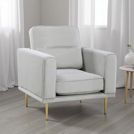 Voxo Chair | Gray Velvet Padded Seat | Sleek Gold Metal Legs | 34"