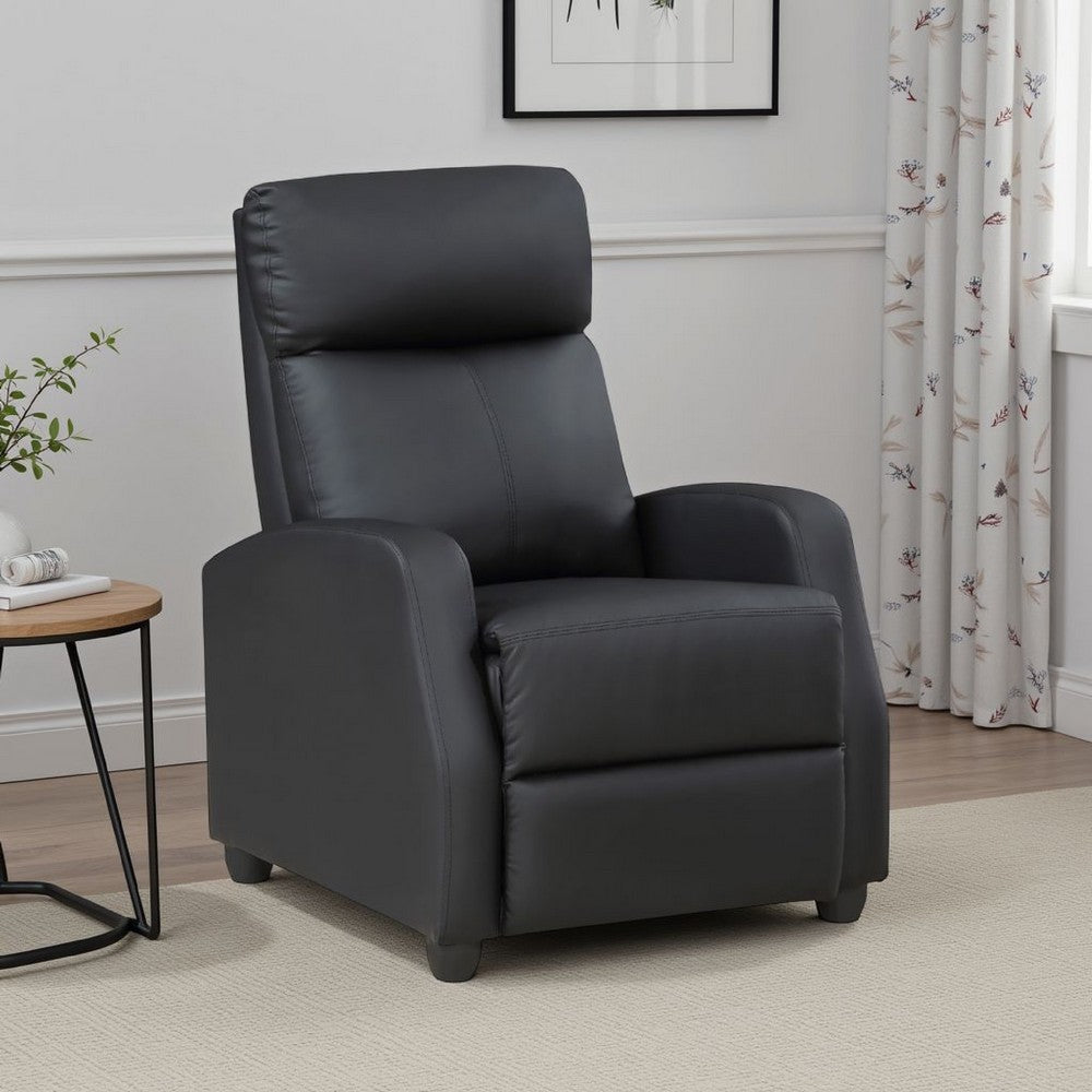 Recliner Chair | Manual Push Back | Black Faux Leather | 27"