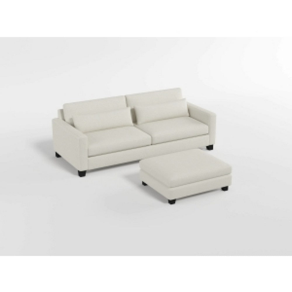Bior Accent Ottoman | Ivory Fabric Upholstery | Solid Wood Legs | 41’’ BM336276
