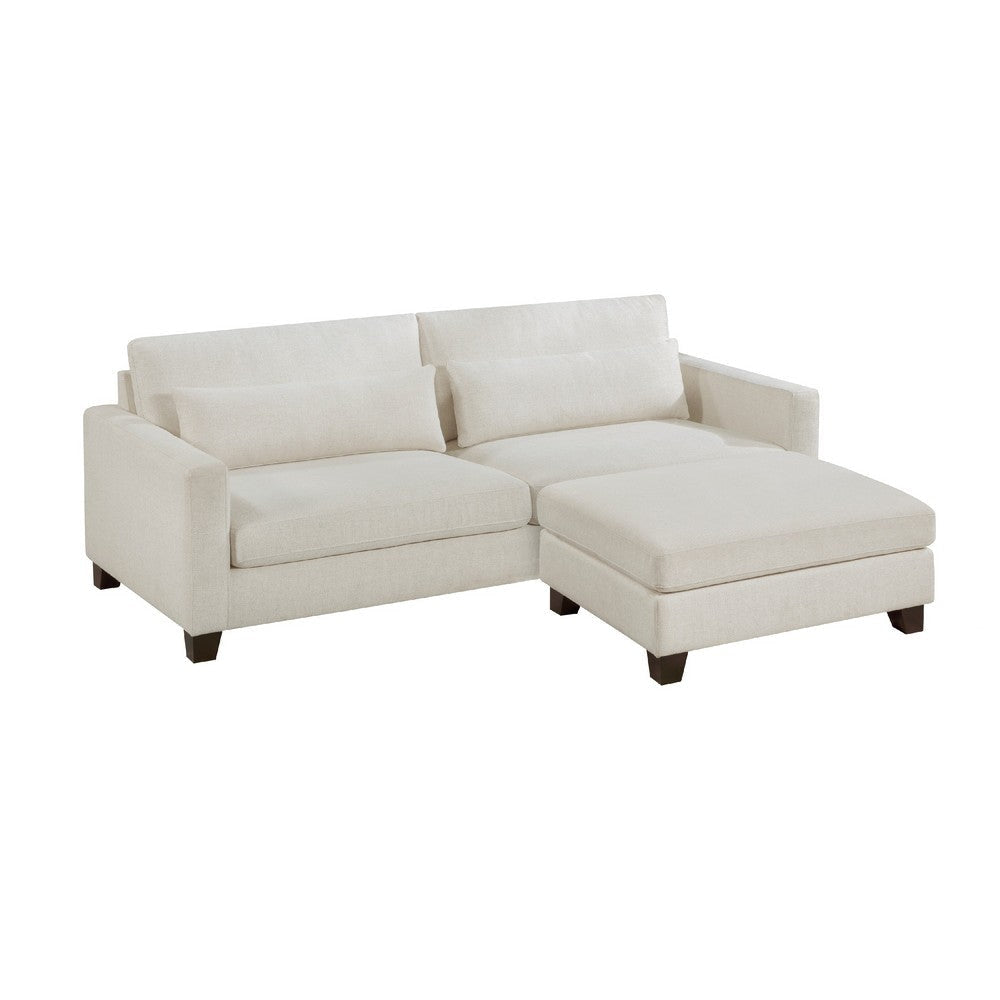 Bior Accent Ottoman | Ivory Fabric Upholstery | Solid Wood Legs | 41"