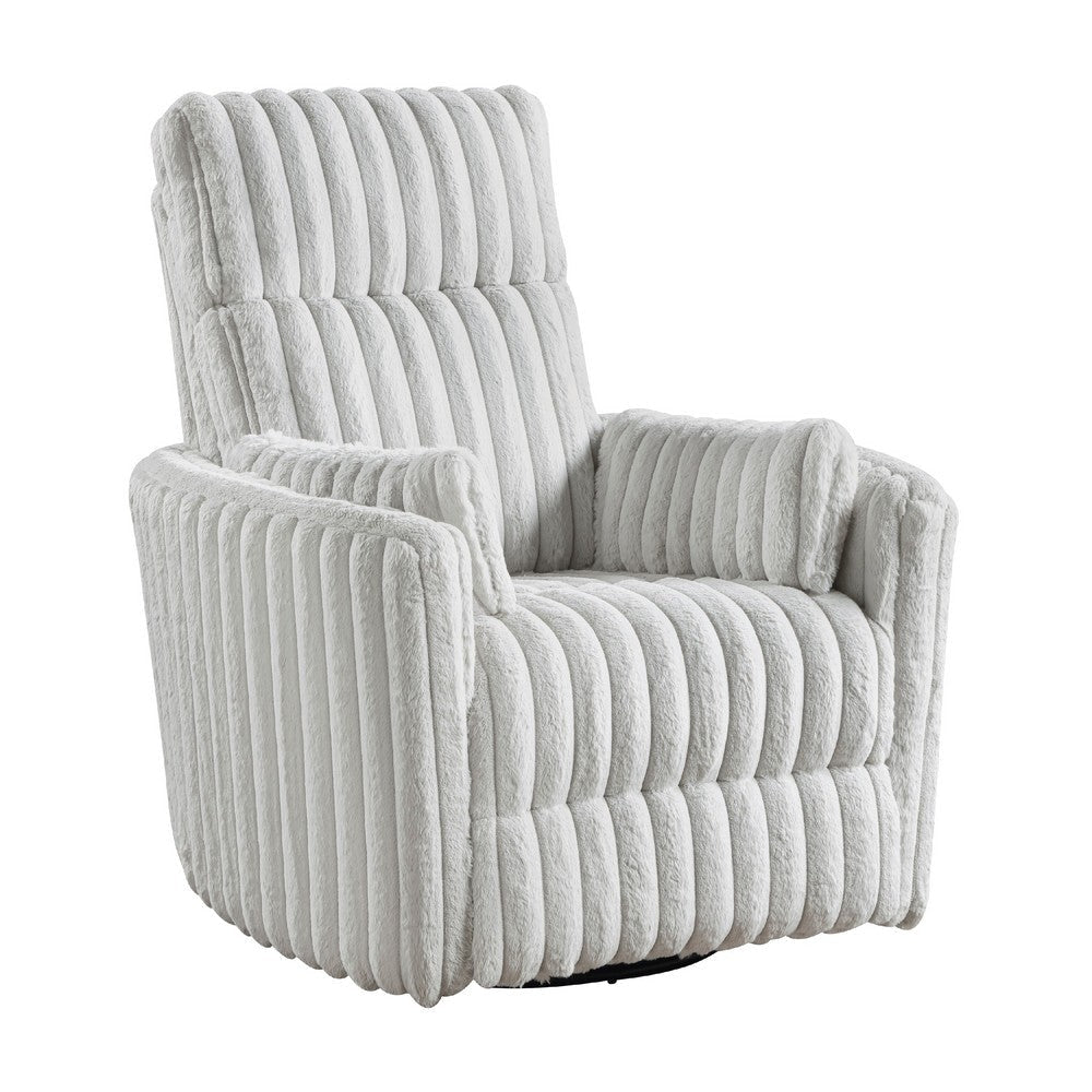 Swivel Manual Recliner Chair | 2 Pillows | White Corduroy | 39"