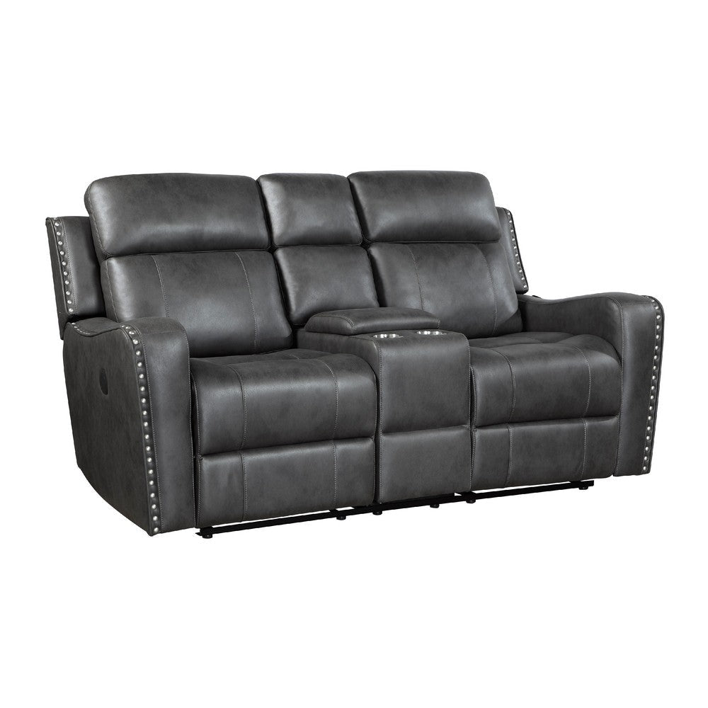 Gimo Dual Power Recliner Loveseat | Dark Gray Microfiber | 72"