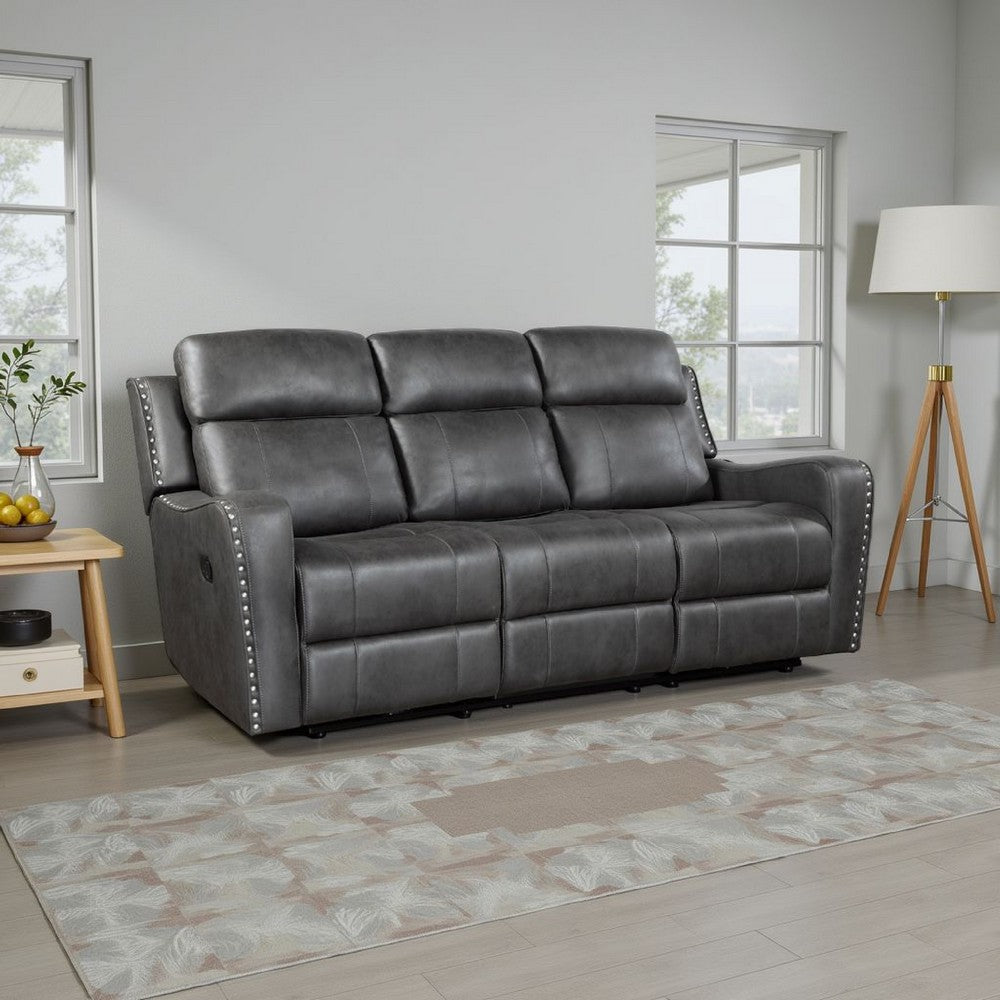 Gimo Dual Manual Recliner Sofa | Dark Gray Microfiber | 82"