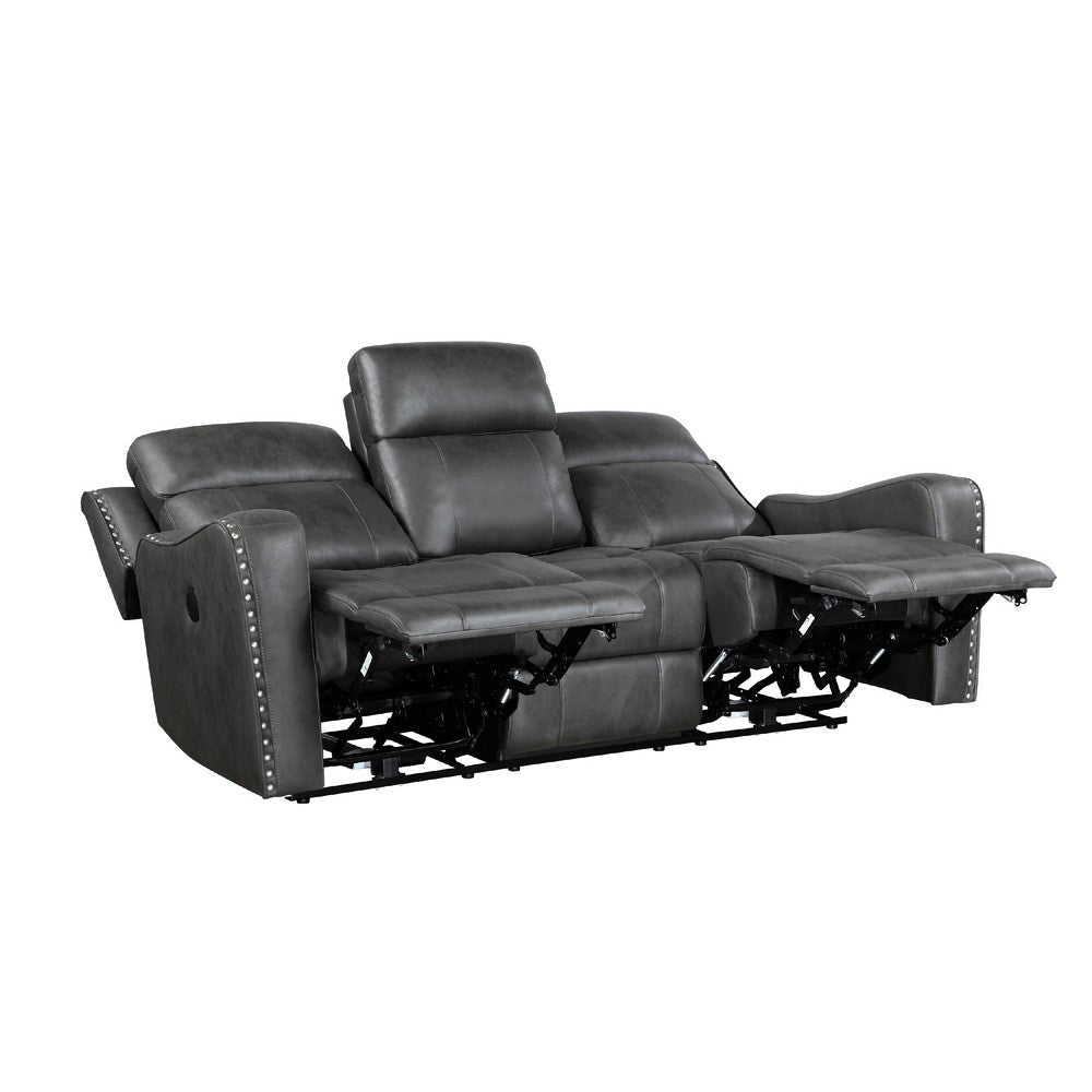 Gimo Power Recline Sofa | Dark Gray Microfiber | USB Ports | 82’’ BM336290