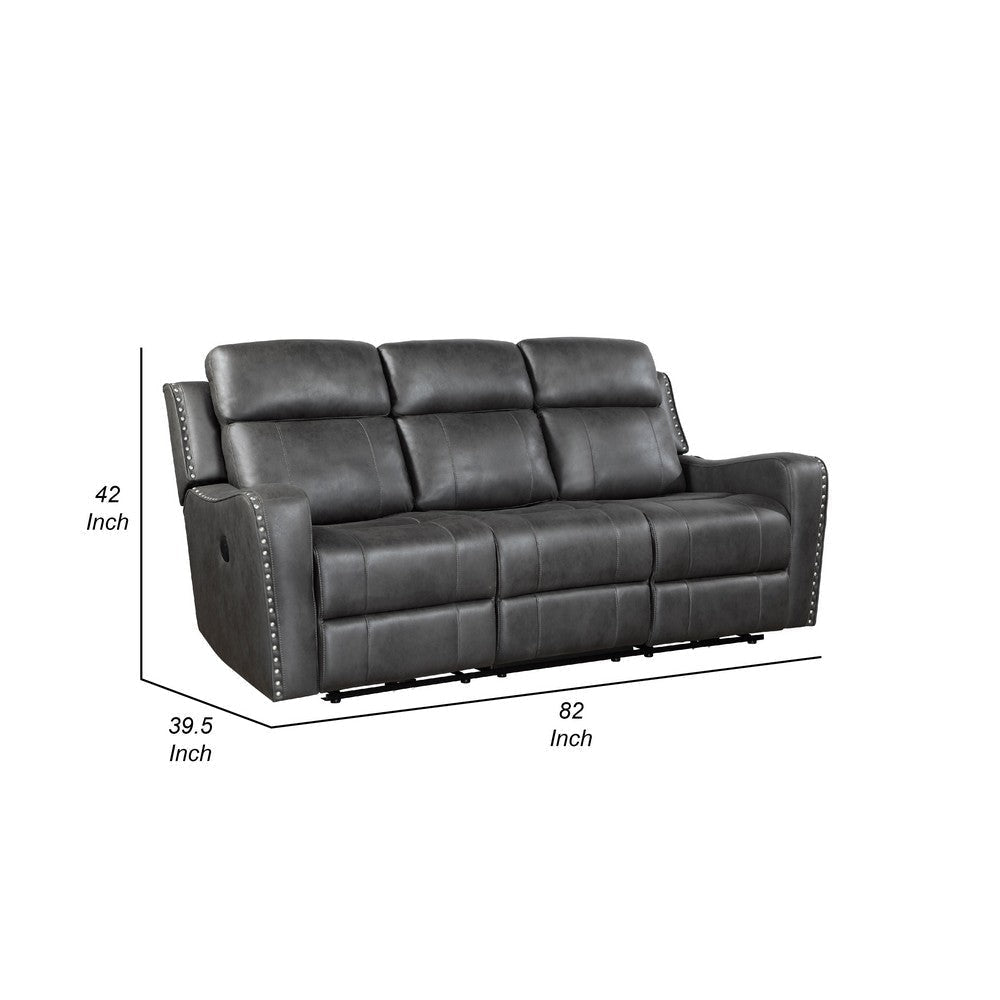 Gimo Power Recline Sofa | Dark Gray Microfiber | USB Ports | 82’’ BM336290