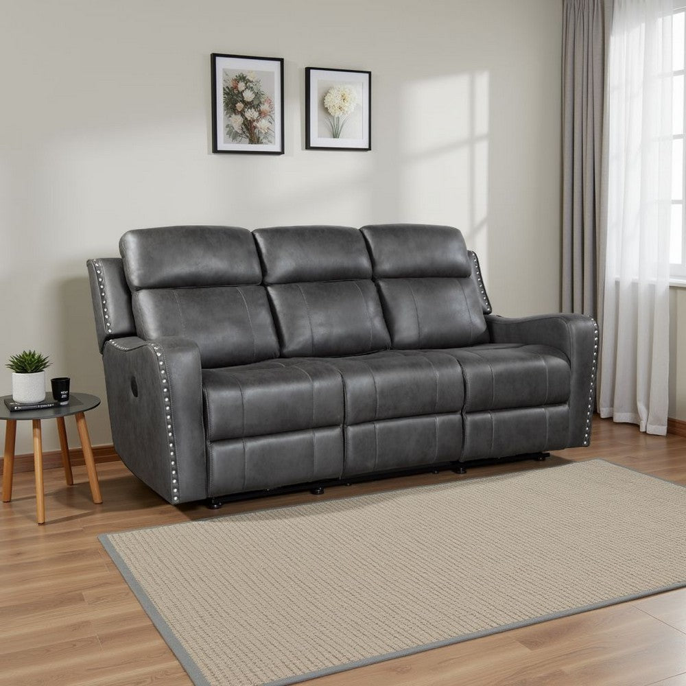 Gimo Power Recline Sofa | Dark Gray Microfiber | USB Ports | 82"