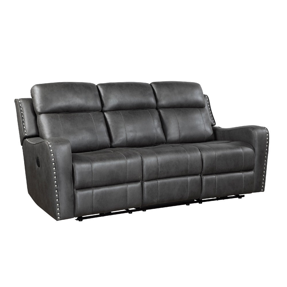 Gimo Power Recline Sofa | Dark Gray Microfiber | USB Ports | 82"