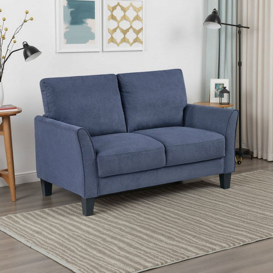 Xumo Loveseat | Blue Fabric | 56" | Black Tapered Wood Legs