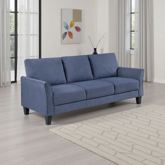 Xumo Sofa | Blue Fabric | 79" | Black Tapered Wood Legs