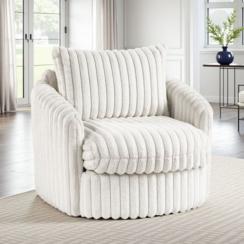 Goro Round Swivel Accent Chair | 39" | Beige Corduroy | Solid Wood