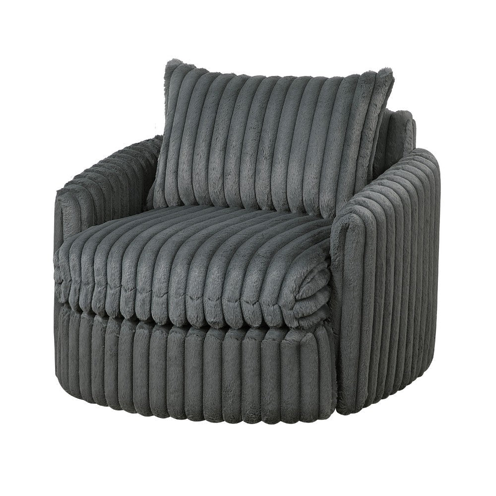Goro Round Swivel Accent Chair | 39’’ | Gray Corduroy | Solid Wood BM336302