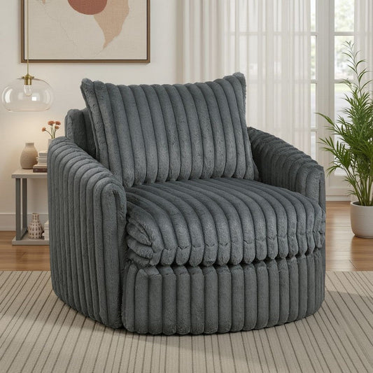 Goro Round Swivel Accent Chair | 39" | Gray Corduroy | Solid Wood