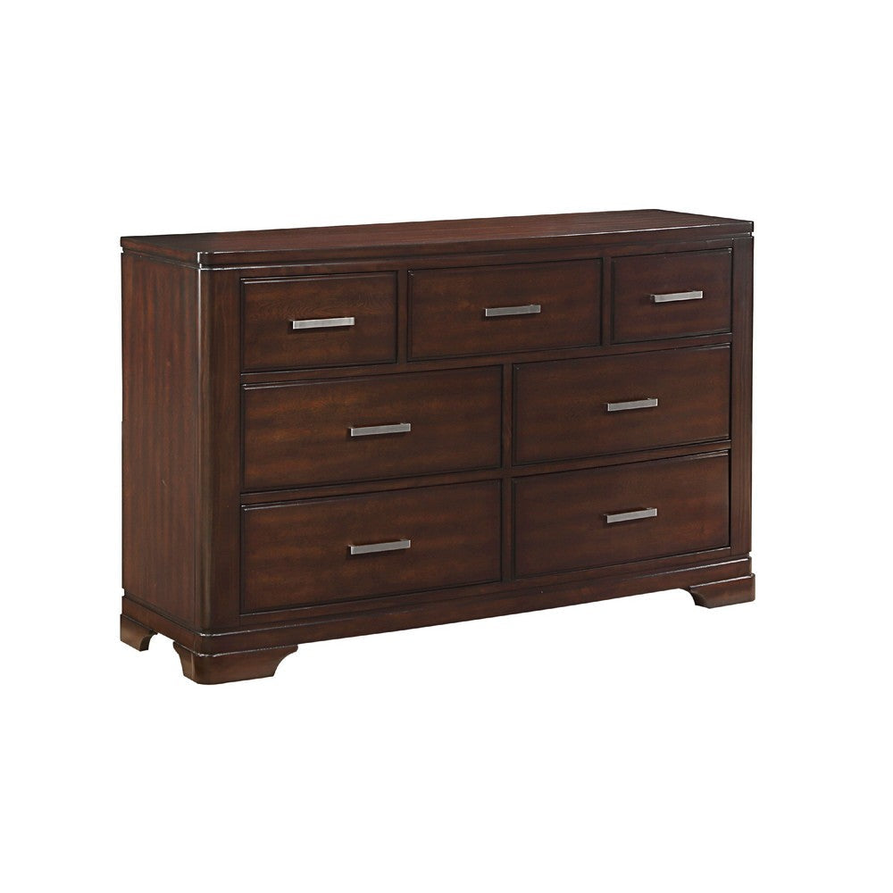 Hudy 56" Dresser with 7 Drawers | Cherry Brown Birch Veneer