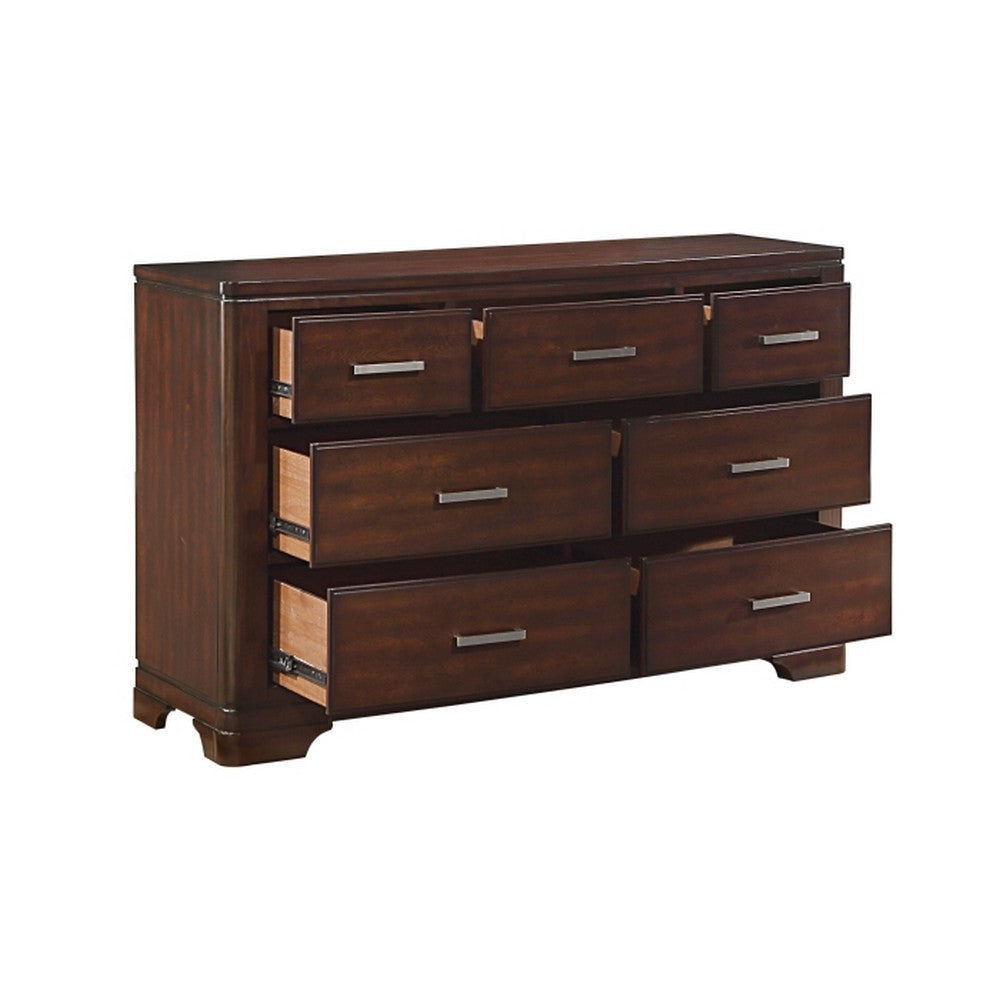 Hudy 56’’ Dresser with 7 Drawers | Cherry Brown Birch Veneer