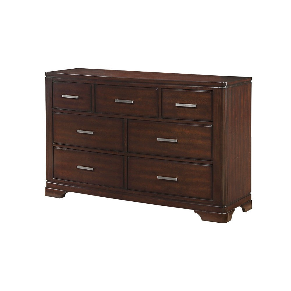 Hudy 56’’ Dresser with 7 Drawers | Cherry Brown Birch Veneer