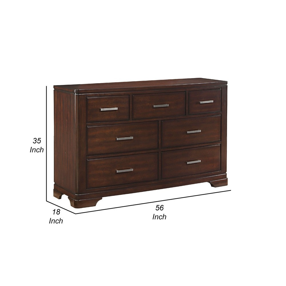 Hudy 56’’ Dresser with 7 Drawers | Cherry Brown Birch Veneer