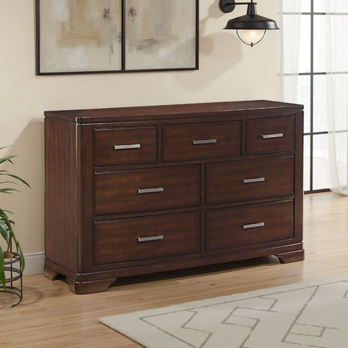 Hudy 56" Dresser with 7 Drawers | Cherry Brown Birch Veneer