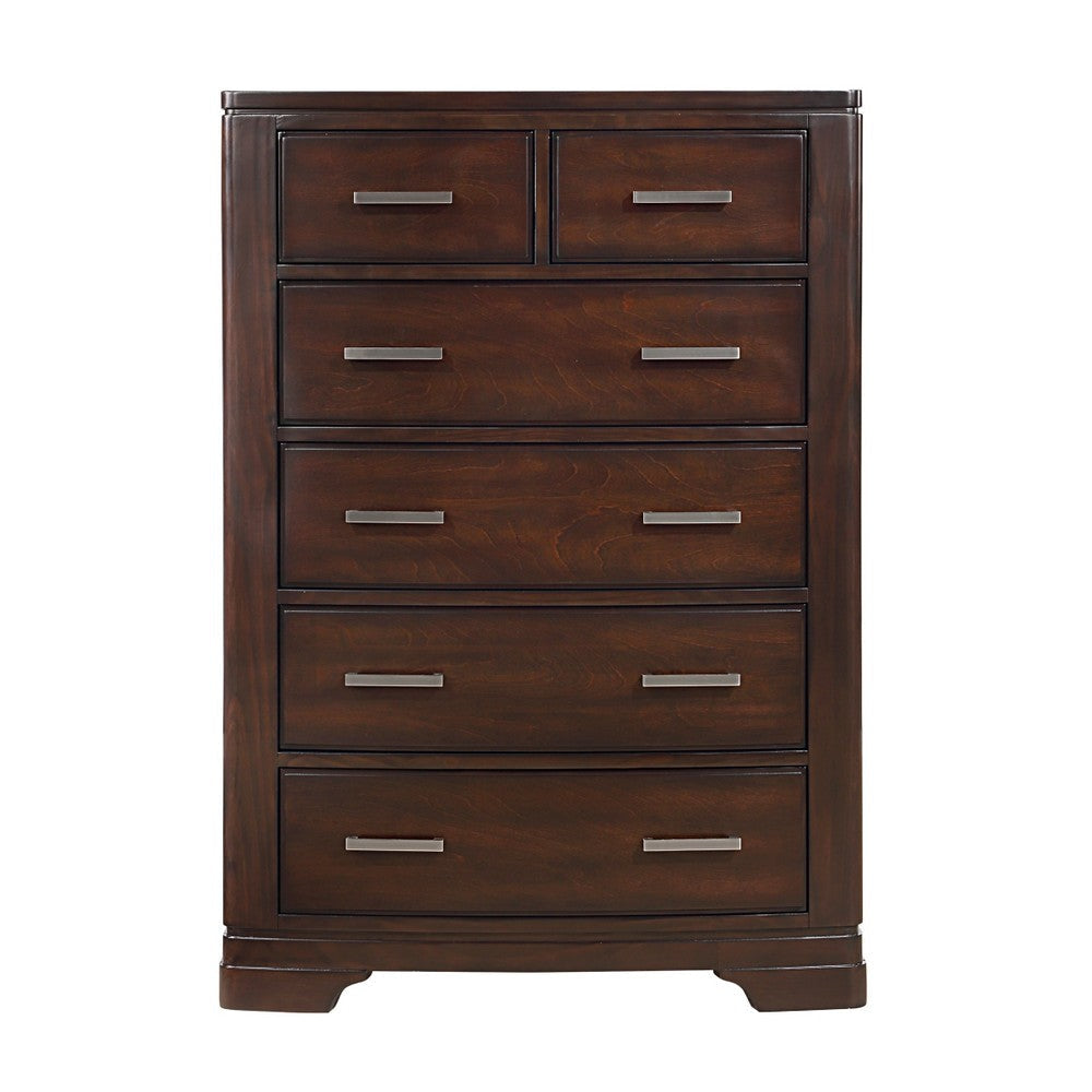 Hudy Tall Dresser Chest with 6 Drawers | Cherry Brown Birch Veneer