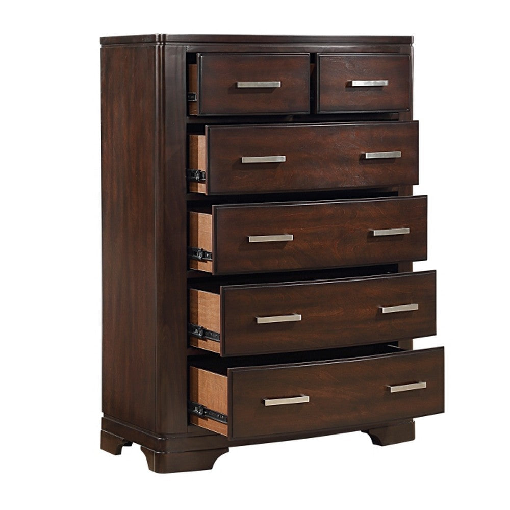 Hudy Tall Dresser Chest with 6 Drawers | Cherry Brown Birch Veneer