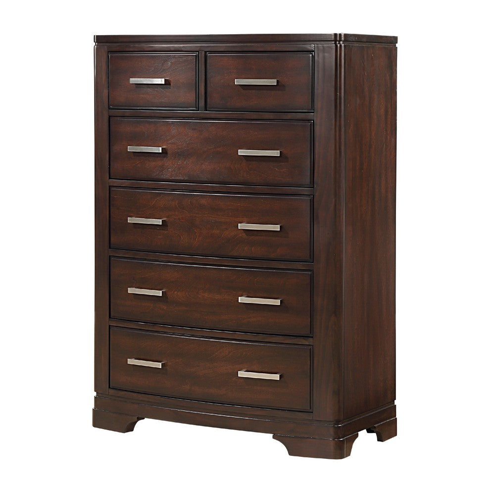 Hudy Tall Dresser Chest with 6 Drawers | Cherry Brown Birch Veneer