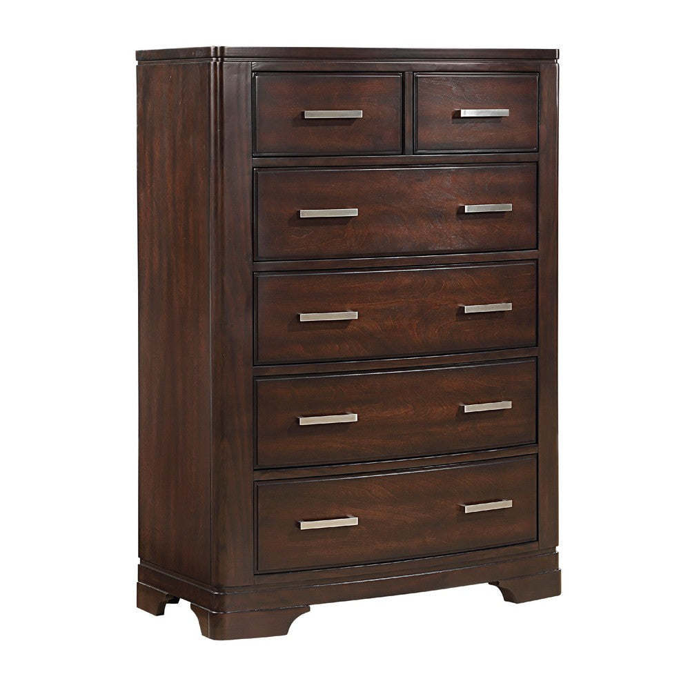 Hudy Tall Dresser Chest with 6 Drawers | Cherry Brown Birch Veneer