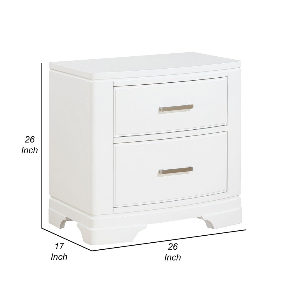 Hudy 2 Drawer Nightstand | Metal Handles | 26’’ | White Birch Veneer BM336306