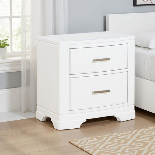 Hudy 2 Drawer Nightstand | Metal Handles | 26" | White Birch Veneer