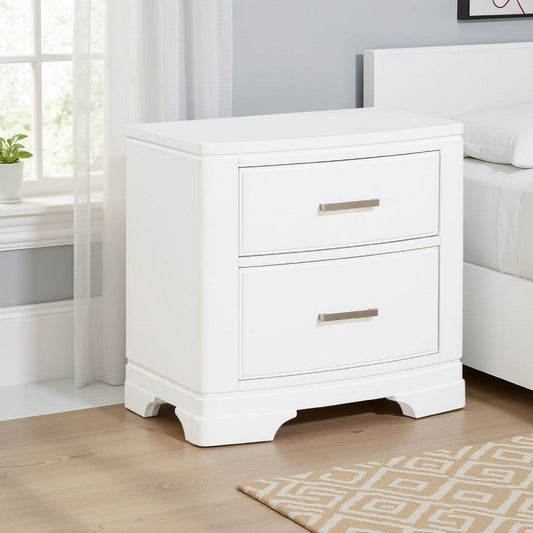 Hudy 2 Drawer Nightstand | Metal Handles | 26" | White Birch Veneer