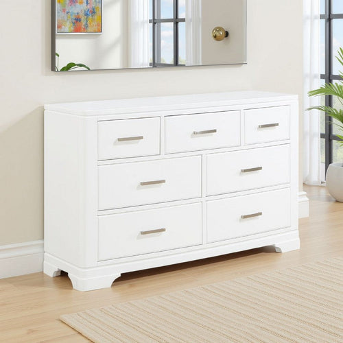 Hudy 56" Dresser | 7 Drawers w Metal Handles | White Birch Veneer