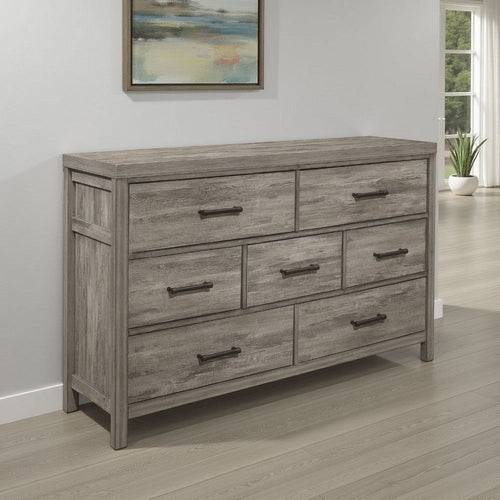 Rie 59" Dresser | 7 Drawers | Weathered Gray Melamine Laminate