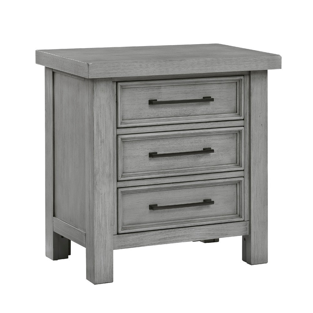 Daisy Nightstand | Gray Mango Veneer | 3 Drawers | Bronze Metal Knobs