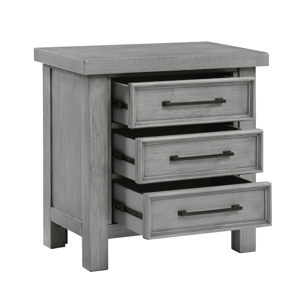 Daisy Nightstand | Gray Mango Veneer | 3 Drawers | Bronze Metal Knobs BM336314