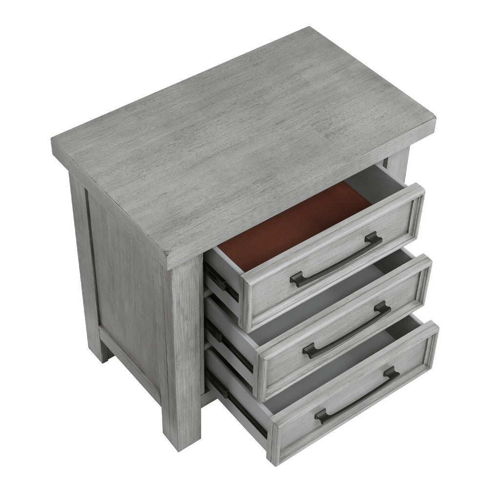 Daisy Nightstand | Gray Mango Veneer | 3 Drawers | Bronze Metal Knobs BM336314
