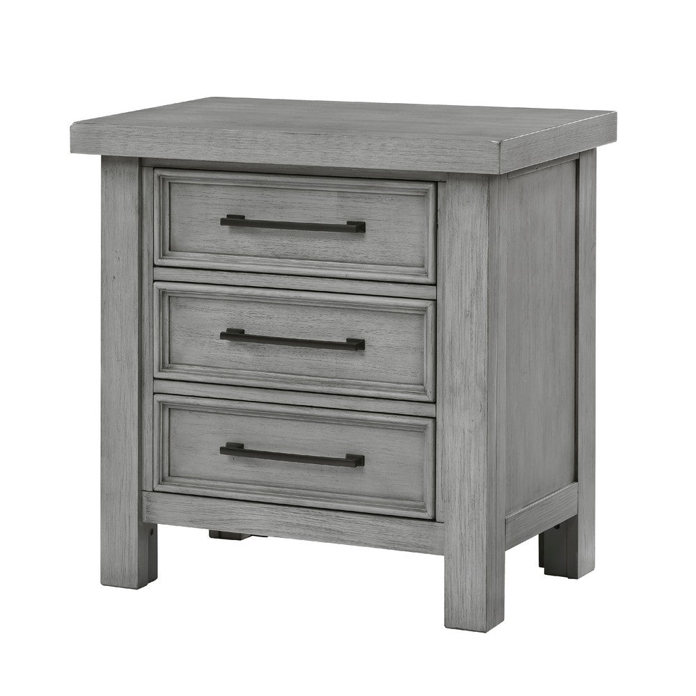 Daisy Nightstand | Gray Mango Veneer | 3 Drawers | Bronze Metal Knobs BM336314